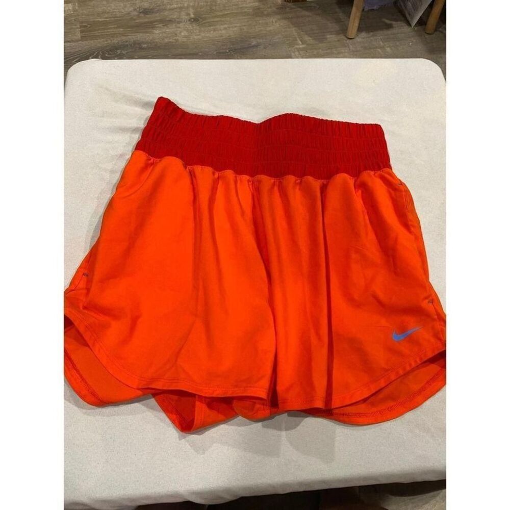 Nike Dri-FIT Womens Orange Red Smocked Waist Running‎ Shorts Size Medium M